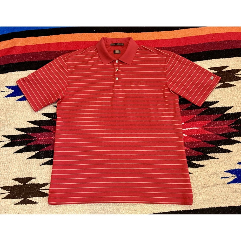 Tiger Woods Golf Polo Shirt Men's L Red Striped Performance‎ Hualalai Logo